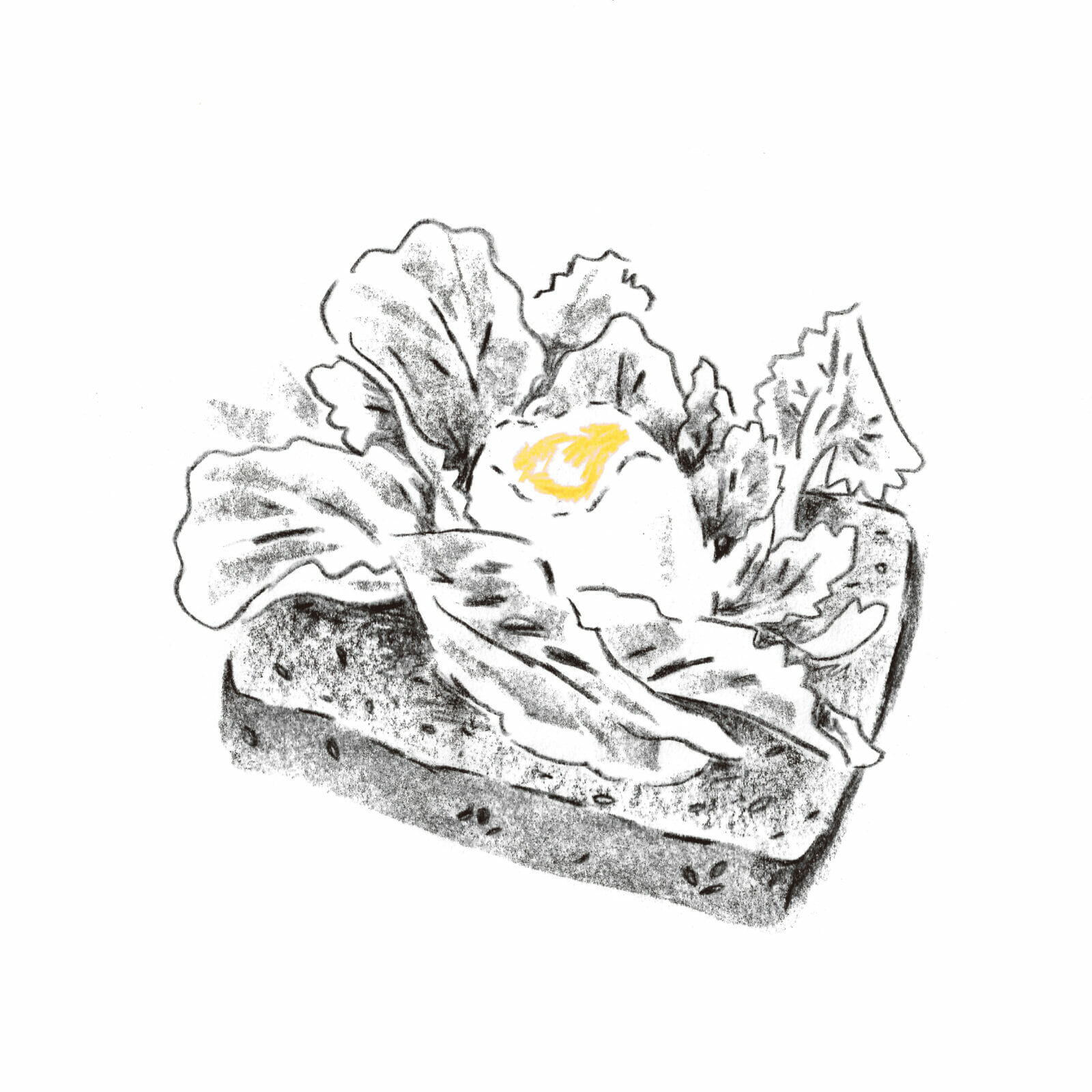 Egg Sandwich マヨネーズで和えた卵サンド　シソの葉とミニ・ロメインサラダ添え