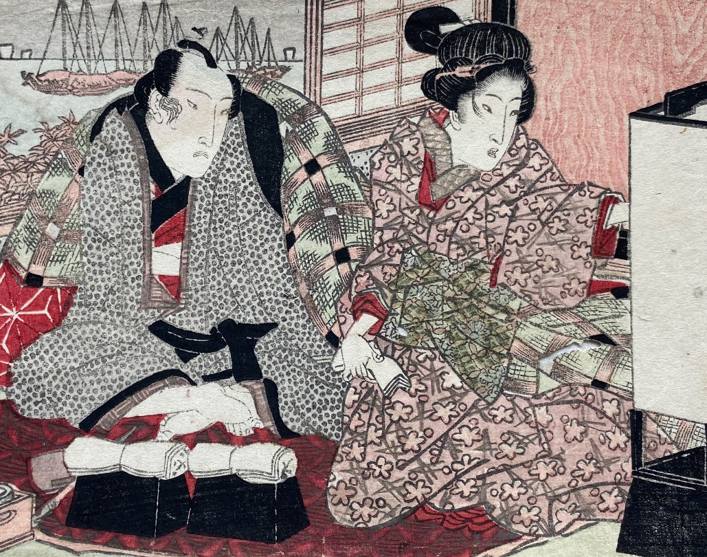 浮世絵 艶絵 春画 長襦袢 着物 M 3752 - 美術品